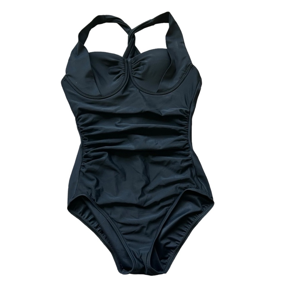 Miraclesuit black one piece swimsuit pushup cross back slimming pinup retro 10